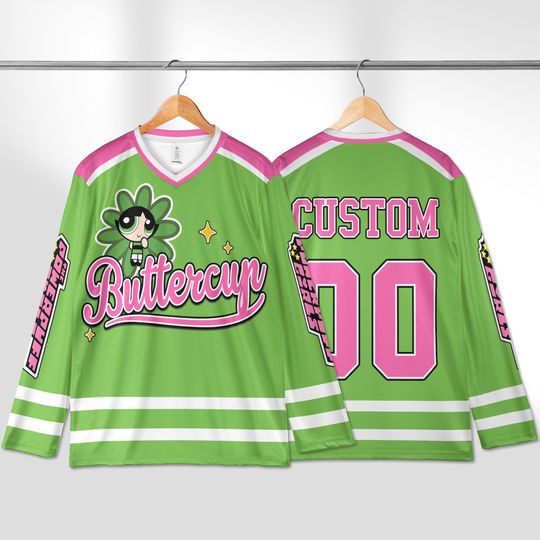 Custom Buttercup The Powerpuff Girls Hockey Jersey, Disney Buttercup Hockey Jersey, The Powerpuff Girls Hockey Fan Lover Gift