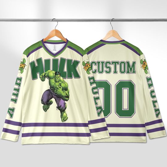 Personalized Hulk Hockey Jersey, Custom Marvels Avengers Assemble Superhero Hockey Jersey, Disney Hockey Outfit
