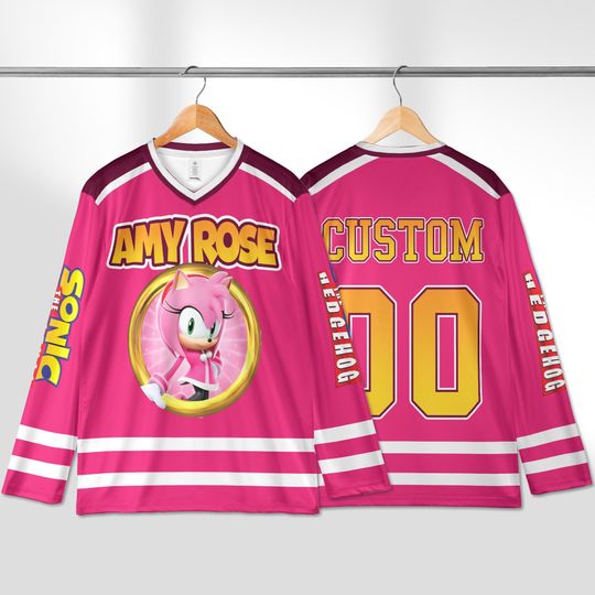 Custom Disney Amy Rose The Hedgehog Hockey Jersey, Disney Amy Rose Hockey Jersey, Sonic The Hedgehog Hockey Fan Lover Gift