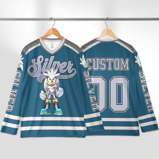 Custom Disney Silver The Hedgehog Hockey Jersey, Custom Disney Silver Hockey Jersey, Sonic The Hedgehog Hockey Fan Lover Gift