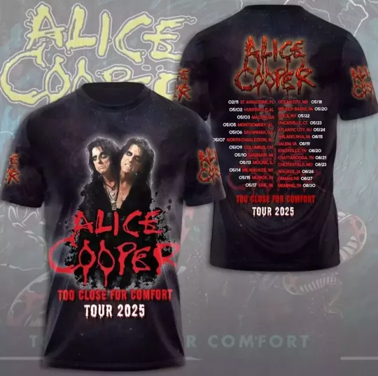 Alice Cooper Too Close For Comfort Tour 2025 3D Printed T-Shirt Gift Men Women