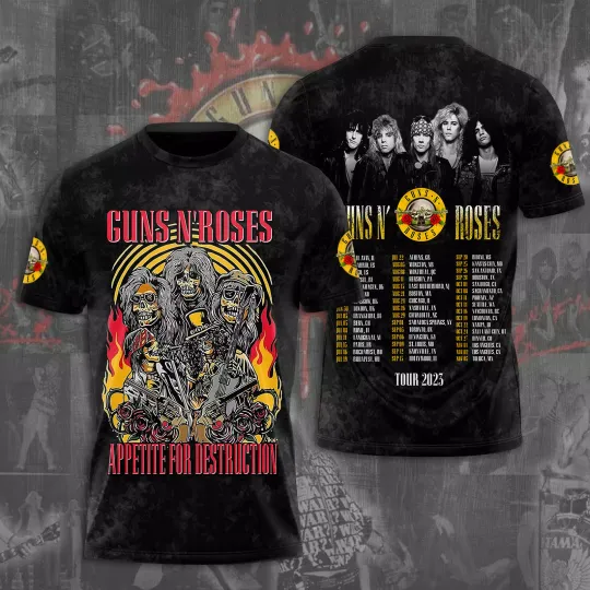 Guns N Roses Tour 2025 3D T-Shirt – Licensed & Limited Rock Band Shirt S-5XL M48