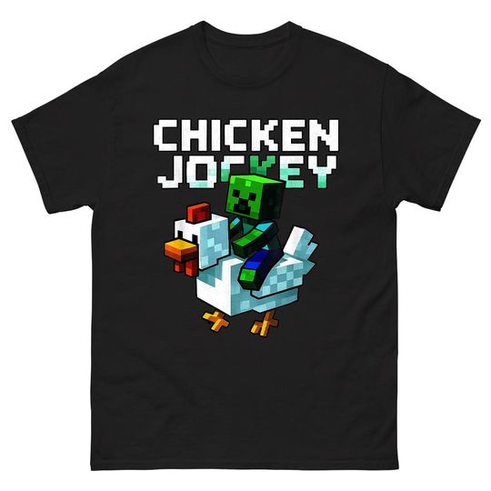 Minecraft Chicken Jockey Funny Shirt, Unisex Gamer Tee, Quirky Cotton Graphic Tee for Chicken Lovers, Hilarious Gaming Gift