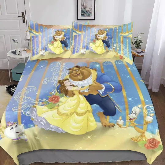 Beauty And The Beast Belle And The Beast Happy Valentine's 3D Bedding Set