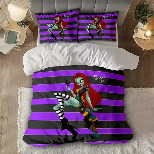 Nightmare Before Christmas Character Sally Black & Purple 3D Bedding Set