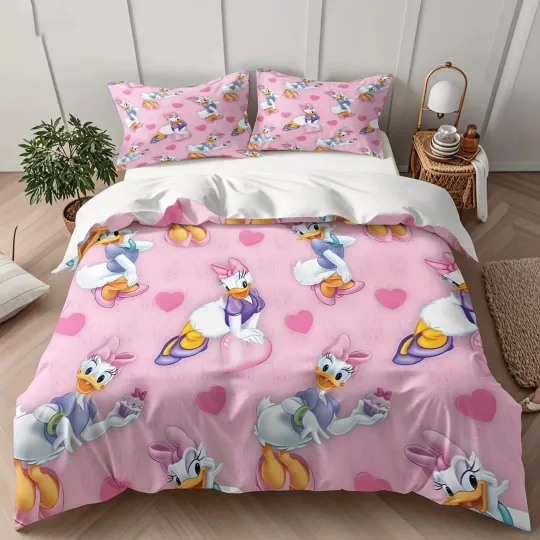 Adorable Daisy Duck Hearts Love Happy Mother's Day Pink Themed Bedding Set