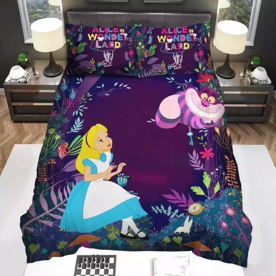 Alice In Wonderland Alice And Cheshire Cat Enchanting 3D Bedding Set