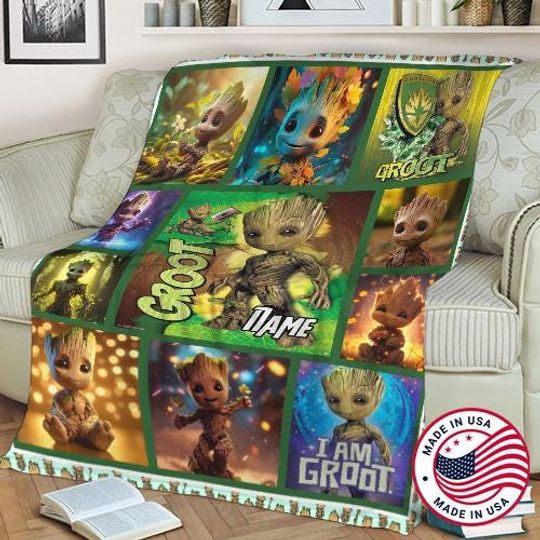 Personalized Name Baby Groot Blanket, Guardians Of The Galaxy Blanket, Avengers Gift, Birthday Gift