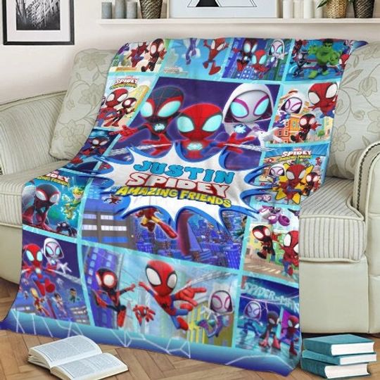 Custom Name Spidey and His Amazing Friends Blanket, Personalized Spidey Baby Blanket, Spiderman Blanket, Birthday Blanket Gift For Boy Girl