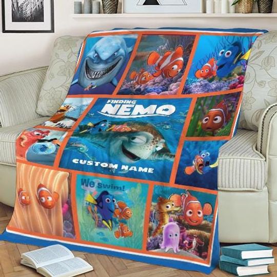 Personalized Watercolor Disney Finding Nemo Blanket, Custom Name Pixar Finding Dory Baby Girl/Boy, Birthday Gift, Custom Name Nemo Blanket