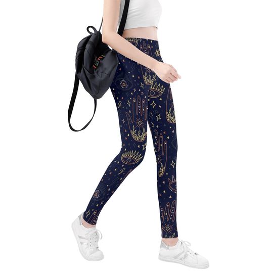 Celestial Witchy Leggings, Mystical Yoga Pants, Evil Eye Lounge Wear, Fashion Gift for Magical Esoteric Lovers