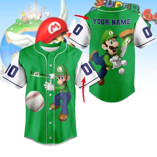 Personalized Mario Luigi Baseball Jersey, Super Mario Friend Baseball Shirt, Luigi Gaming Birthday Gift For Kids, Super Mario Fan Appar