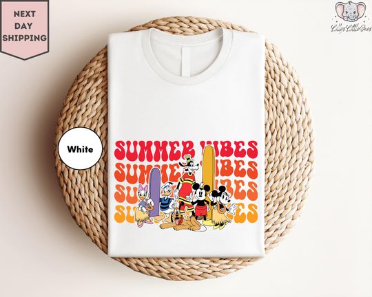 Disney Mickey and Friends Summer Vibes Shirt, Disney Beach Vacation Tee, Retro 90's Summer Trip, Disney Family Summer Vacation Matching Tee