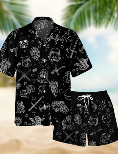 Star Wars Black Hawaiian Shirt, Cool Galaxy Matching Summer Button Shirt, Stormtrooper Shirt, Gift for Him, Summer Hawaiian Shirt