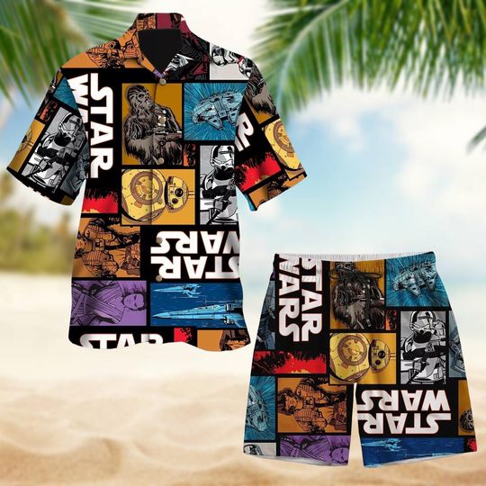 Retro Star Wars Comic Hawaiian Shirt, Stormtrooper Button Shirt, Star Wars Shorts, Summer Vacation Outfit, Gift for Geeky Guys
