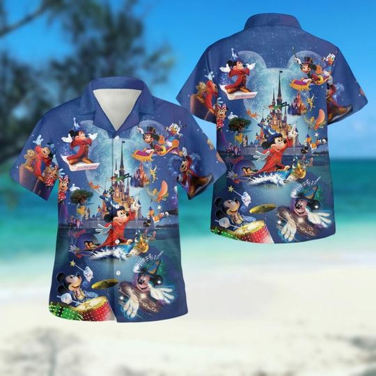 Mickey Fantasia Hawaiian Shirt, Mickey Mouse Shirt, Pirates of The Caribbean Shirt, Mickey And Friend Shirt, Disney Pirate Button Shirt