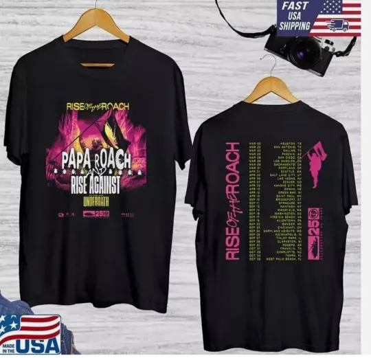 Papa Roach Rise Of The Roach Tour 2025 Double Sided T Shirt Full Size