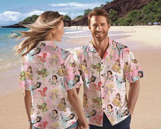 Disney Princess Hawaiian Shirt, Watercolor Princess Shirt, Team Princess Button Up, Disney Summer Shirt, Disney Girls Trip Shirt