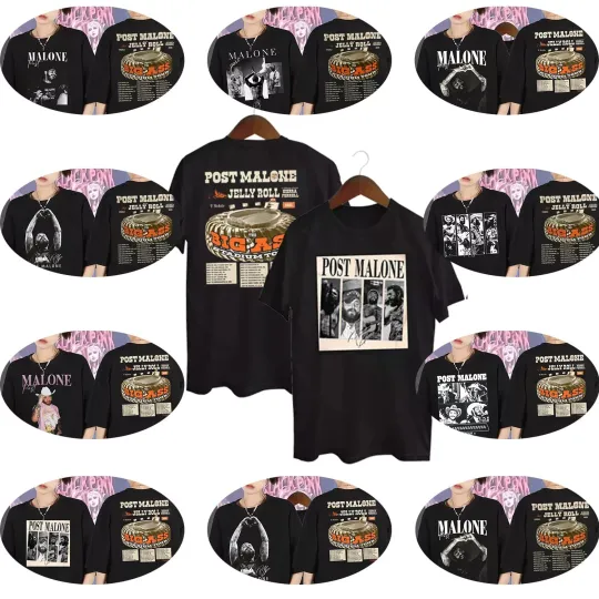 POST MALONE WITH JELLY ROLL THE BIG ASS STADIUM TOUR 2025 T-SHIRT GIFT FOR FANS