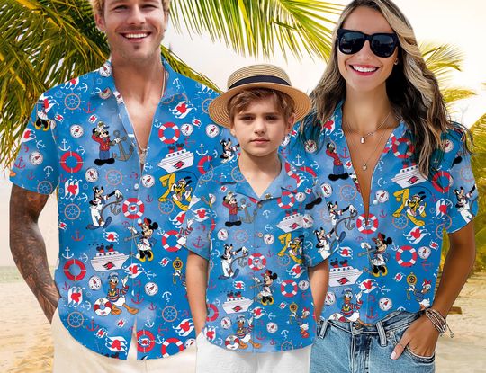 Disney Cruise Hawaiian Shirt, Mickey and Friends Cruise Shirt, Disney Summer Shirt, Family Cruise Trip Tee,Watercolor Disney Cruise Buton Up