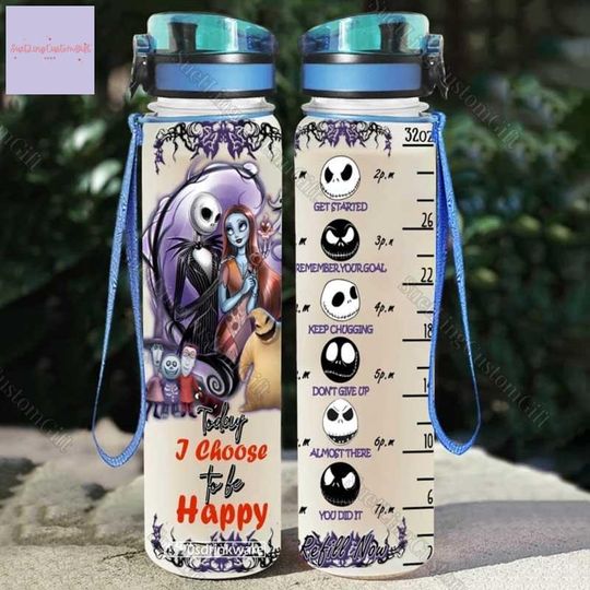 Jack And Sally Water Tracker Bottle 32Oz, Jack Skellington Bottle, Disney Water Bottle, Nightmare Before Christmas Bottle, Drink Bottle