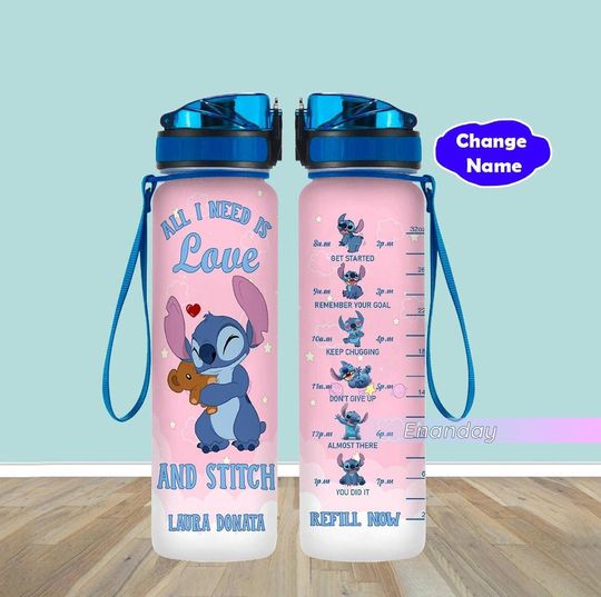 Halloween Custom Stitch Water Bottle, Disney Stitch Bottle, Ohana Means Family, Stitch Drink Bottle, Water Tracker Bottle, Cute Cartoon Gift
