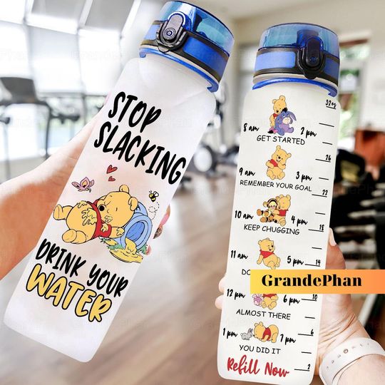Winnie The Pooh Water Tracker Bottle, Pooh Drink Bottle, Pooh Water Bottle, Pooh Bear Sport Bottle, Pooh Gift, Disney Pooh Bottle