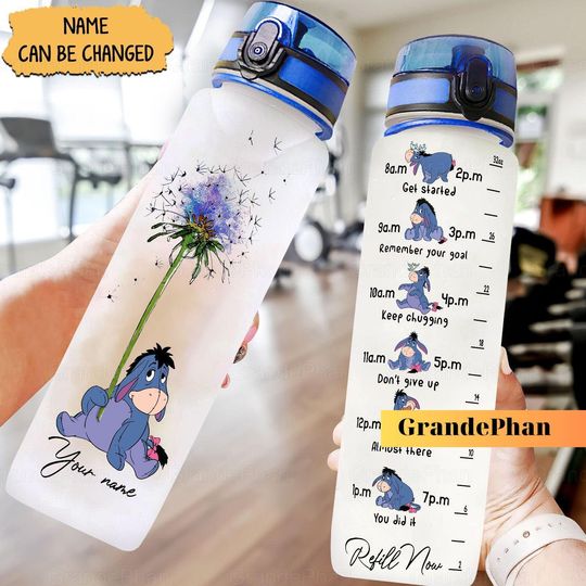 Dandelion Eeyore Water Tracker Bottle, Personalized Eeyore Bottle, Winnie The Pooh Bottle, Pooh Water Bottle, Motivational Bottle