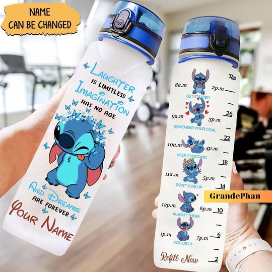 Stitch Water Tracker Bottle, Stitch Workout Bottle, Disney Stitch Water Bottle, Fitness Bottle, Stitch Ohana Means Family Bottle