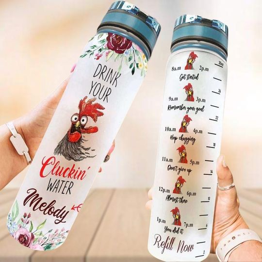 Custom Chicken Drink Your Water Tracker Bottle, Chickens Farm Water Bottle, Gym Bottle For Animals Lover, Funny Drink Reminder Bottle
