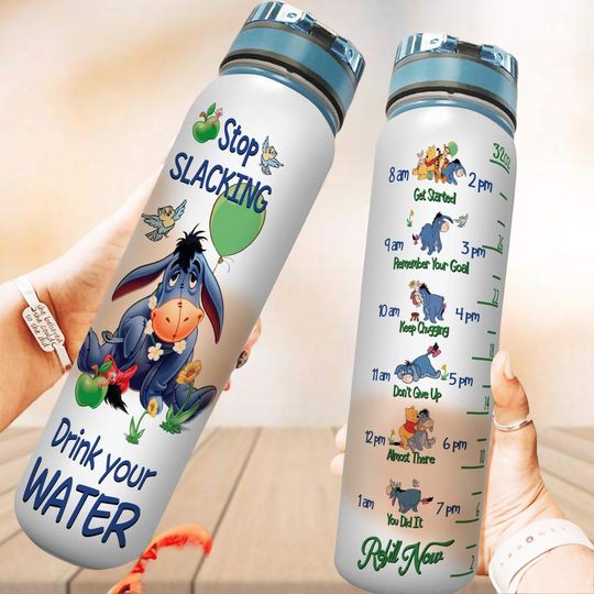 Eeyore Drinking Water Tracker Bottle, Winnie The Pooh Bottle, Cartoon Characters 32oz Water Bottle, Disneyland Bottle For Vacation Gift