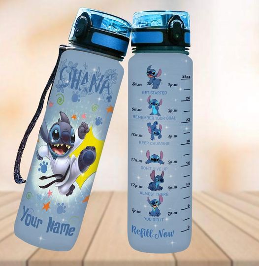 Custom Stitch Ohana Means Family Water Bottle, Stitch Aloha 32oz Water Bottle, Disney Vacation Bottle, Fitness Bottle For Summer Gift