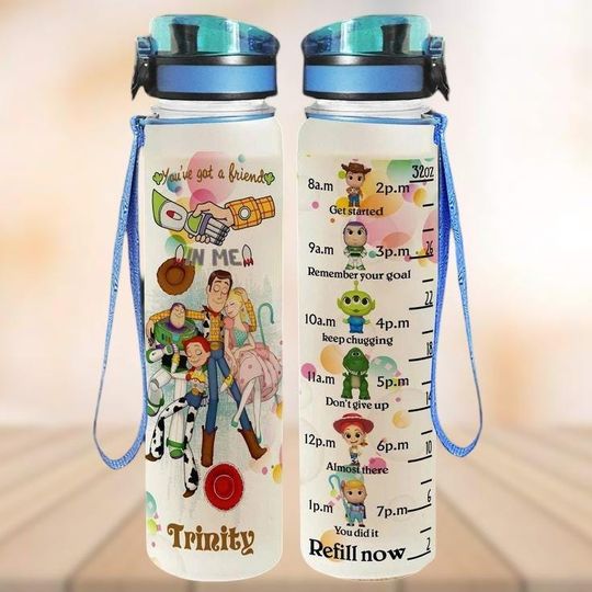 Custom Toy Story Water Tracker Bottle, Buzz Lightyear Woody Jessie Bottle, Disney Family Trip 32oz Bottle, Cartoon Love Gym Bottle