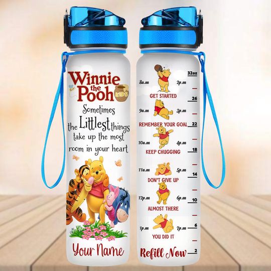 Custom Winnie The Pooh Water Tracker Bottle,  Pooh Eeyore Tigger 30oz Bottle, Disney Trip Motivational Water Bottle, Animals Love Gifts