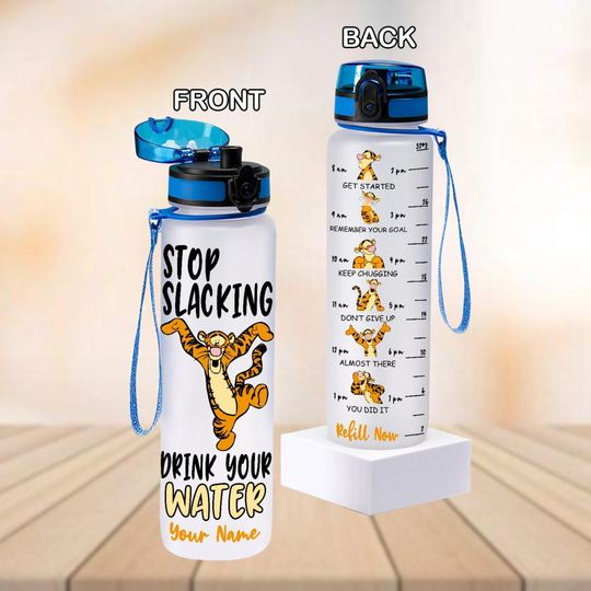 Custom Tigger Water Tracker Bottle, Winne The Pooh Water Bottle, Disney Characters Drink Bottle 32oz, Funny Animal Sport Bottle