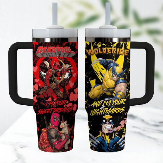 Deadpool And Wolverine Tumbler 40Oz, Marvel Jersey Stainless Tumbler, Magic Kingdom Merch, Super Hero Cup, Disney Birthday Gift