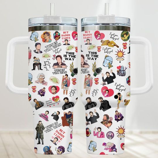 Pedro Pascal Tumbler 40Oz, Actor Pedro Pascal Tumbler, Retro 90S Pedro Pascal Cup, Tumbler Cup With Straw, Pedro Lovers Gift