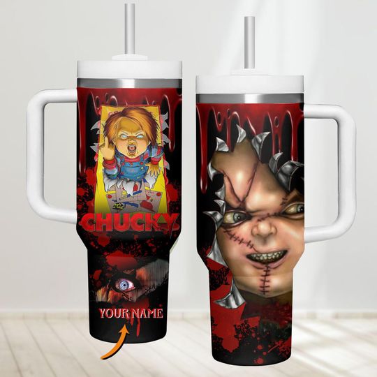Chucky Tumbler 40Oz, Horror Movie Tumbler, Vintage Childs Play Movie Cup, Trick Or Treat Merch, Tumbler Cup With Straw, Gift For Fan