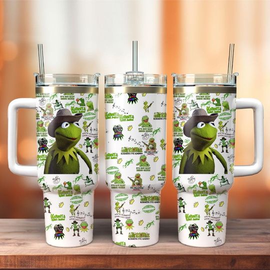 K the frog Tumbler 40Oz, Kermit Frog Tumbler, Frog Green Insulated Tumbler, Kermit Tumbler Cup, Frog Stainless Tumbler With Straw