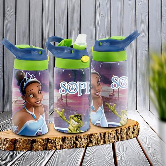 The Princess and The Frog Stainless Steel Kids Water Bottle - Tiana Theme - Customizable - Ideal for School and On-the-Go