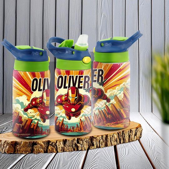 Ironman Stainless Steel Kids Water Bottle - Customizable - Ideal for School and On-the-Go