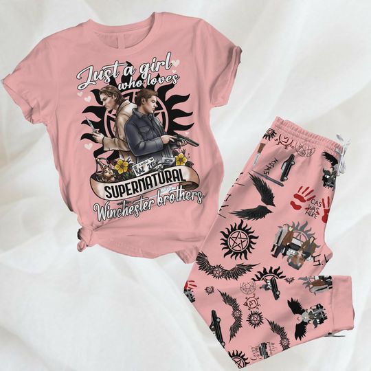 Vintage Supernatural Pajamas Set, Dean Winchester Shirt, Dean 90S Holiday Pajamas, Winchester Brothers Shirt, Retro Pjs, Gift For Fan
