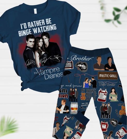 The Vampire Diaries T-Shirt And Pants, Damon Salvatore Pajamas Set, Team Salvatore Shirt, Vampire Diaries Tshirt, Movie Holiday Pajamas