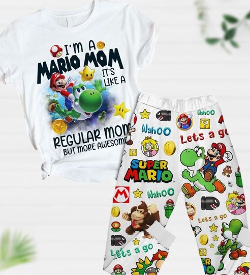 Super Mummio T-Shirt And Pants, Super Mario Pajamas Set, I'm A Mario Mom Shirt, Mother's Day Gift, Video Game Shirt, Gift For Mom Mama