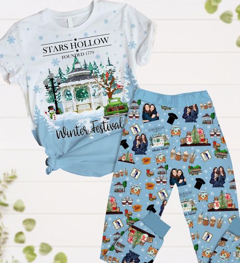 Stars Hollow Christmas Pajamas Set, Gilmore Girls Womens Pajamas, Luke's Diner Shirt, TV Show Holiday Pajamas, Winter Festival Gift
