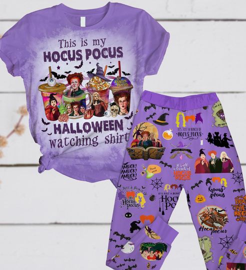 Hocus Pocus Pajamas Set, Sanderson Sisters Holiday Pajamas, Horror Characters Pajamas, Halloween Movie Shirt, Spooky Season Gift
