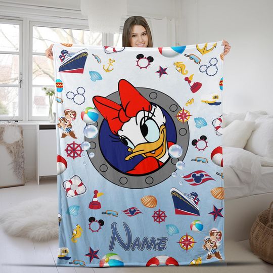Mickey And Friends Cruise Trip, Personalized All Characters Disney Cruise Line Blanket, Disney Family Cruise Vacation Gift