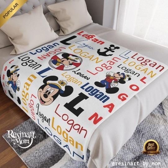 Disney Cruise Blanket, Personalized Kids Name Blanket, Sherpa Blanket, Customizable Blanket, Custom Name Mickey Blanket