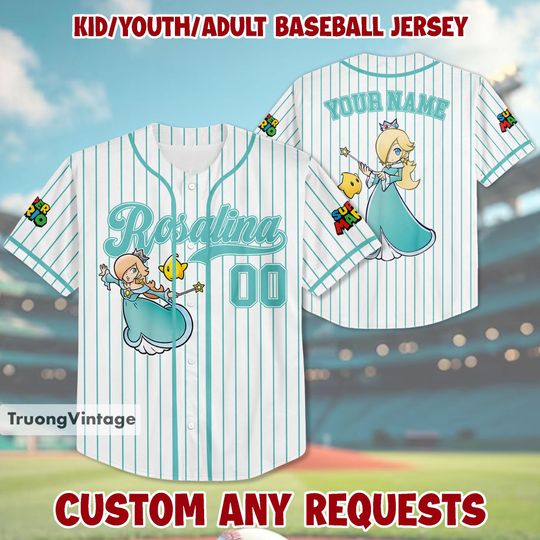 Custom Super Mario Rosalina Baseball Jersey, Rosalina  Princess Birthday Girl Jersey, Mario BirthdayJersey, Mario Family Shirt