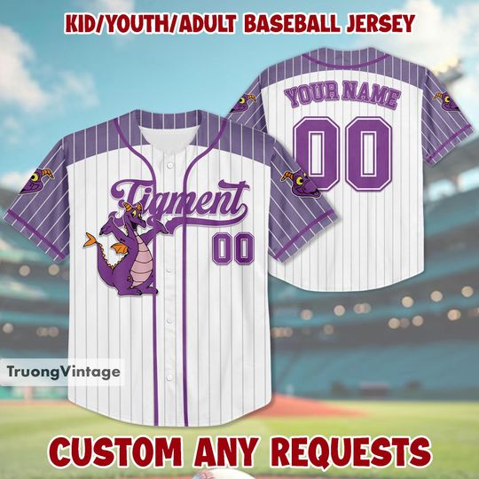 Custom Disney Figment Little Spark Baseball Jersey, Disney Little Spark Baseball Jersey, Adult/Youth/Kids Jersey